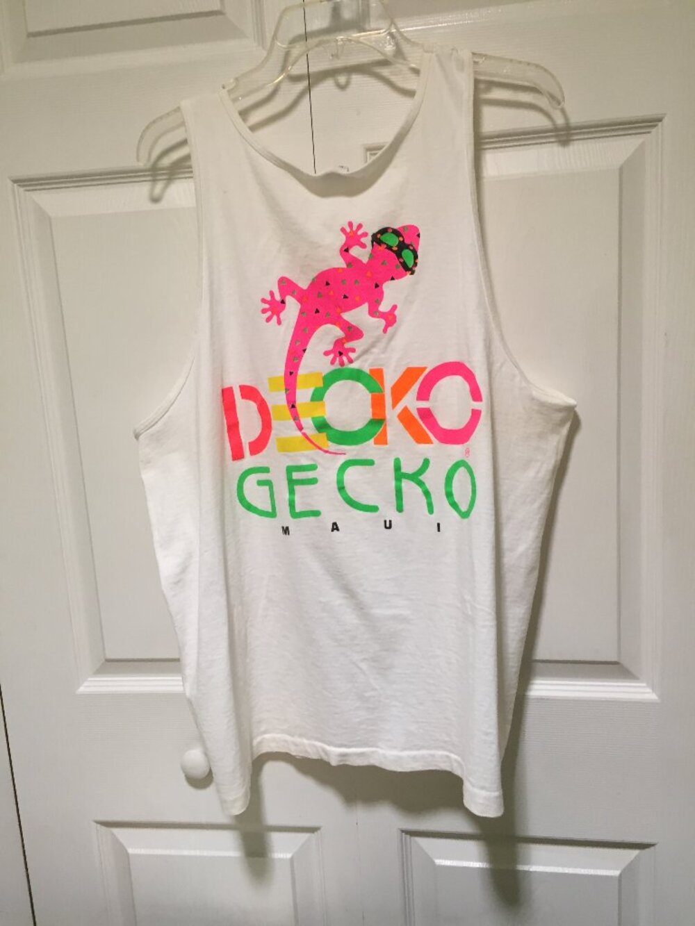DECKO Gecko Maui Hawaii Tank Top Shirt Men's XL Vintage 90s S/S FOL 2 Sided  22"